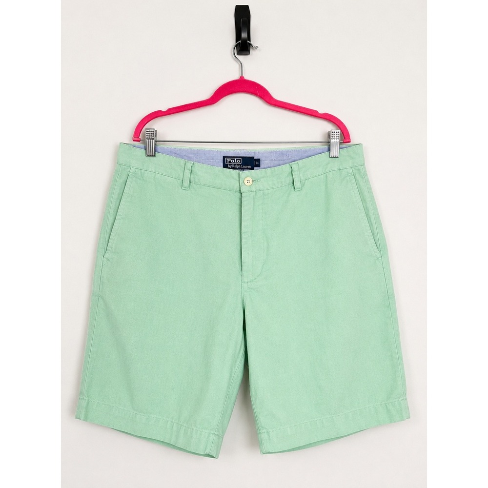 Polo Ralph Lauren Men's Mint Green Linen Blend Flat Front Chino Shorts 34 Preppy